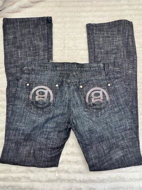 bebe Dark Blue Flare Jeans with Rhinestone Logo